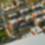 Aerial view of Acacia community in Dubai showcasing residential buildings and green spaces