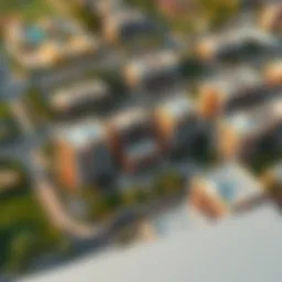 Aerial view of Acacia community in Dubai showcasing residential buildings and green spaces