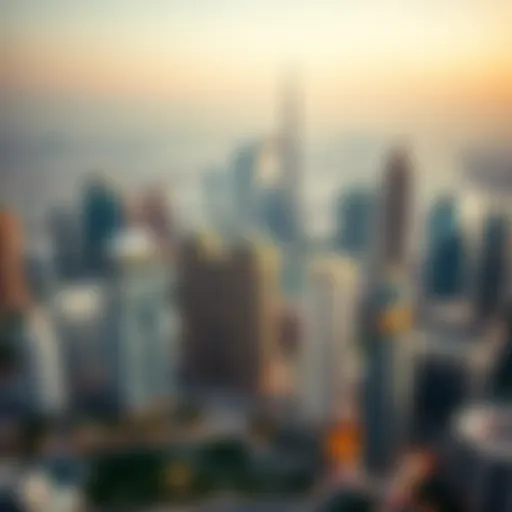 Aerial view of a modern Dubai skyline showcasing Al Mizan Realty projects