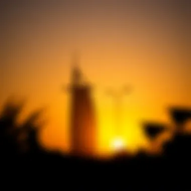 Sunset Silhouette of Al Nakheel Building Sunset view highlighting the silhouette of Al Nakheel Building against the skyline