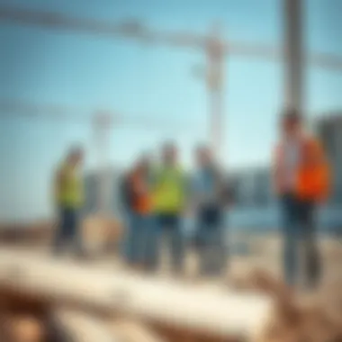 Collaboration in Construction at Azizi Riviera Construction workers collaborating on the Azizi Riviera project