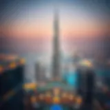 Aerial view of Burj Khalifa showcasing its towering height against the Dubai skyline