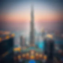 Aerial view of Burj Khalifa showcasing its towering height against the Dubai skyline