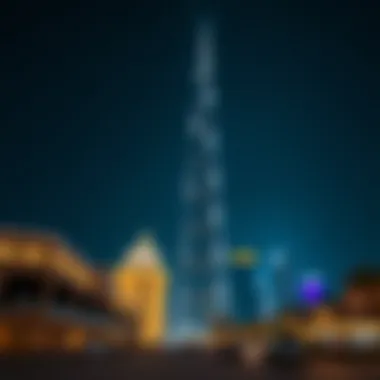 Burj Khalifa at Night Night view of Burj Khalifa illuminated with colorful lights