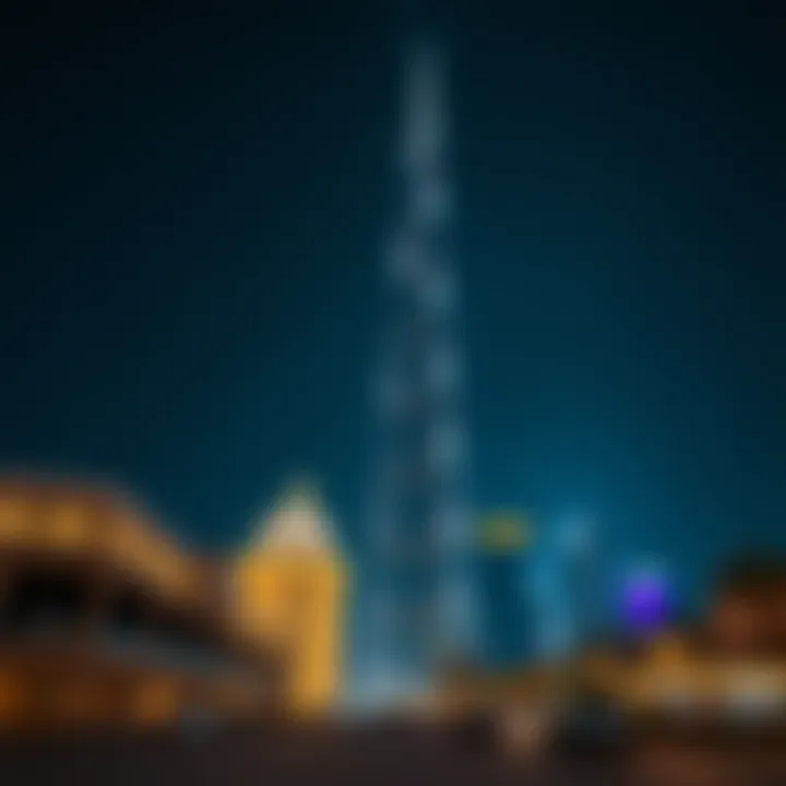 Burj Khalifa at Night Night view of Burj Khalifa illuminated with colorful lights