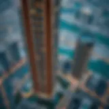 Aerial view showcasing the D2 Tower and its surroundings in Al Barsha