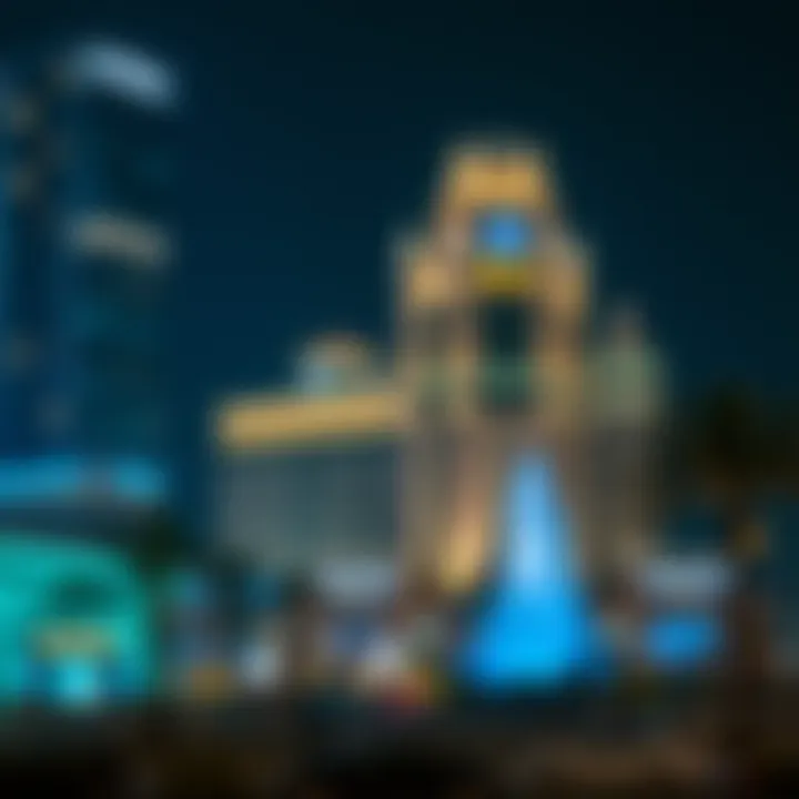 Night view of Dalma Plaza illuminated, highlighting its significance in Dubai's real estate landscape.