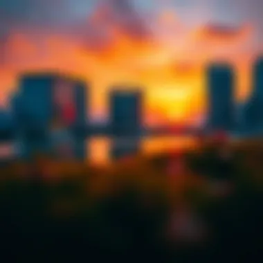 Dramatic sunset view of Dalma Plaza reflecting the vibrant colors of Dubai's skyline.