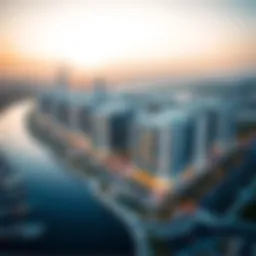 Aerial view of a Danube project in Dubai showcasing modern architecture