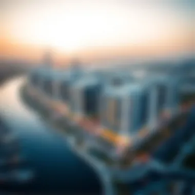 Aerial view of a Danube project in Dubai showcasing modern architecture