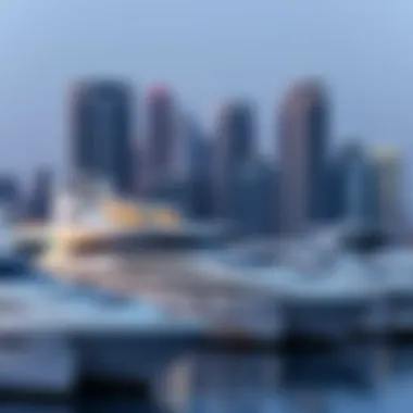 Luxury Yachts at Dubai Harbour Creek Luxury yachts docked at Dubai Harbour Creek with skyline in the background