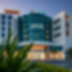 Exterior view of Dubai Hills American Hospital showcasing modern architecture