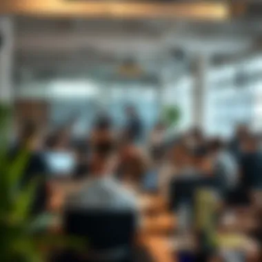 Thriving Freelancer Community A bustling co-working space filled with freelancers at work