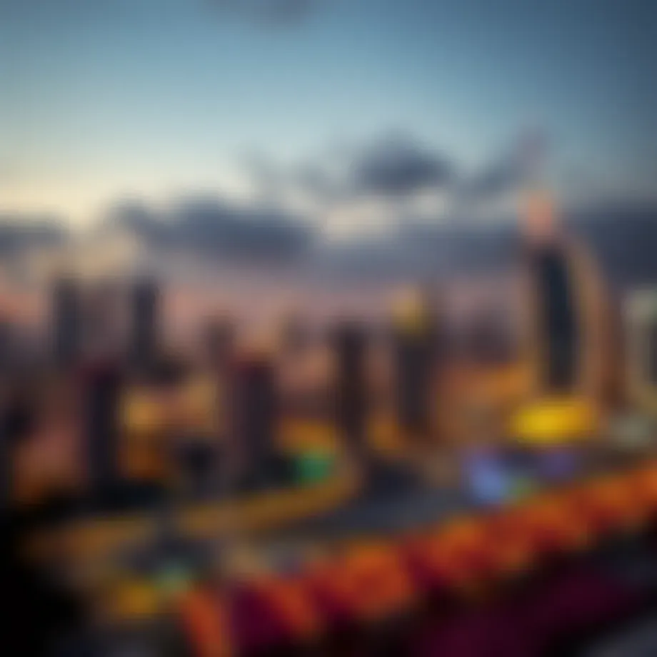 Romantic evening skyline view of Dubai