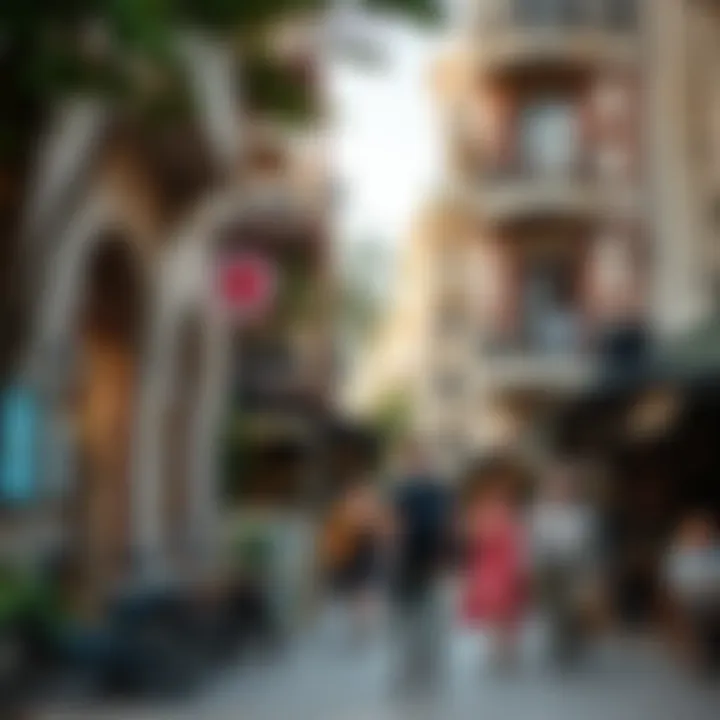 Vibrant street scene in البرشاء هايتس with cafes and shops