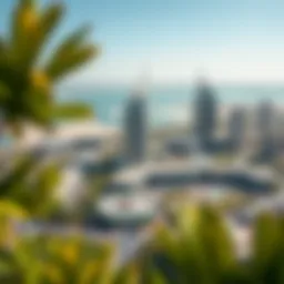 Aerial view of Al Habtoor City showcasing its modern architecture and lush landscapes