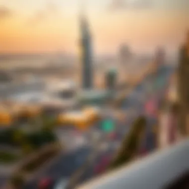 Panoramic view of Sheikh Zayed Road with Al Moosa Tower in focus