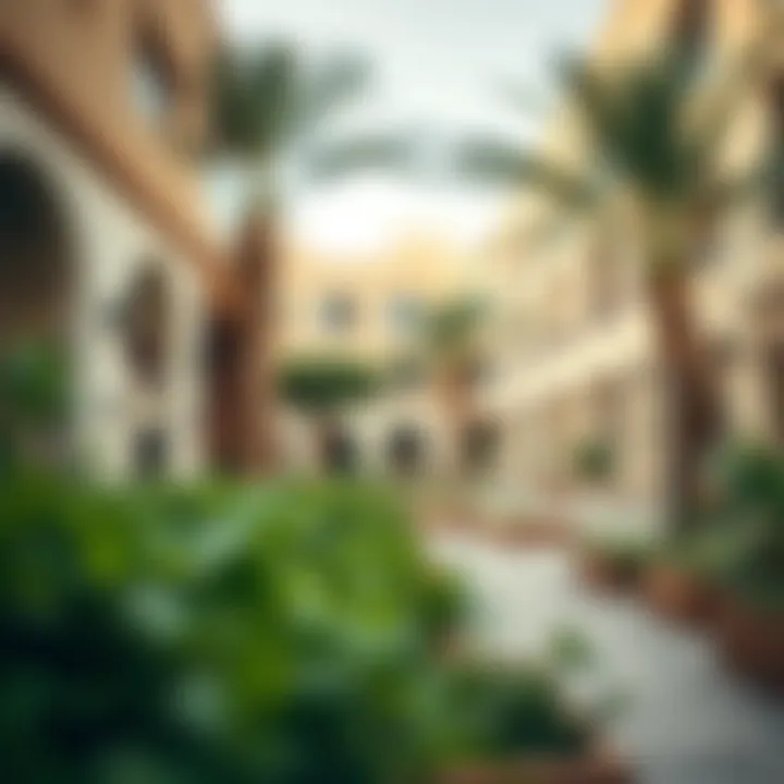 Vibrant community spaces in Al Seef 3 with lush greenery