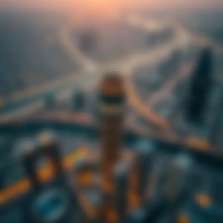Aerial perspective of Jumeirah Lake Towers highlighting Almas Tower's strategic location