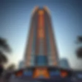 Stunning exterior view of Almas Tower showcasing its unique architectural design