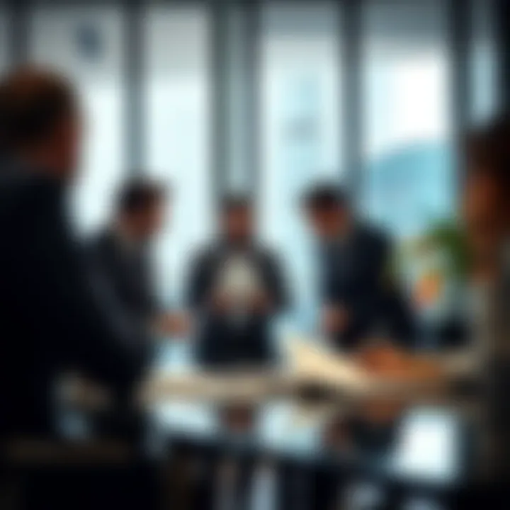 Investors discussing strategies in a modern office setting