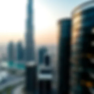 A panoramic view of the iconic Burj Khalifa against the skyline of Downtown Dubai