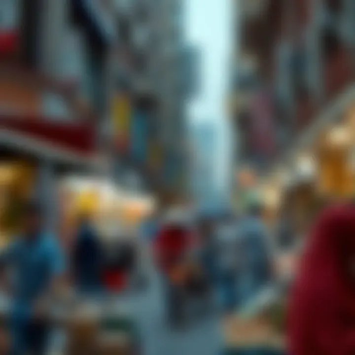 A bustling market scene illustrating economic activity in Downtown Dubai