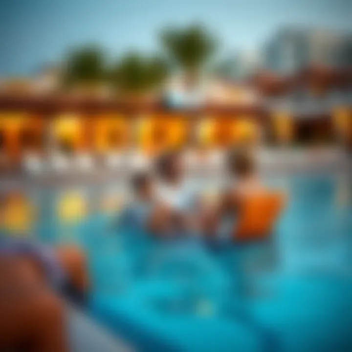 Family-friendly hotel pool area with lounge chairs