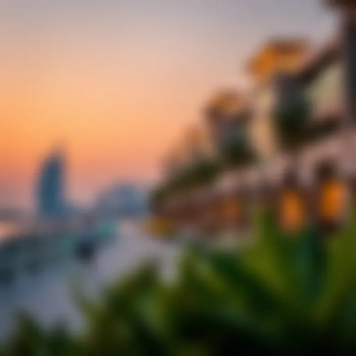 Sunset Serenity at Dubai Marina Beach Club Stunning view of Dubai Marina Beach Club at sunset