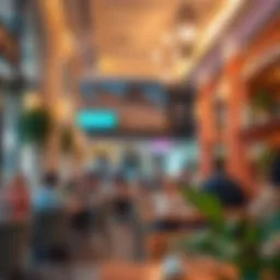A bustling café scene in Dubai with vibrant decor and people enjoying coffee