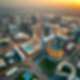 Aerial view showcasing the vibrant layout of International City