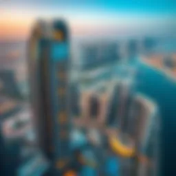 Aerial view showcasing the stunning architecture of Merano Tower against the Dubai skyline