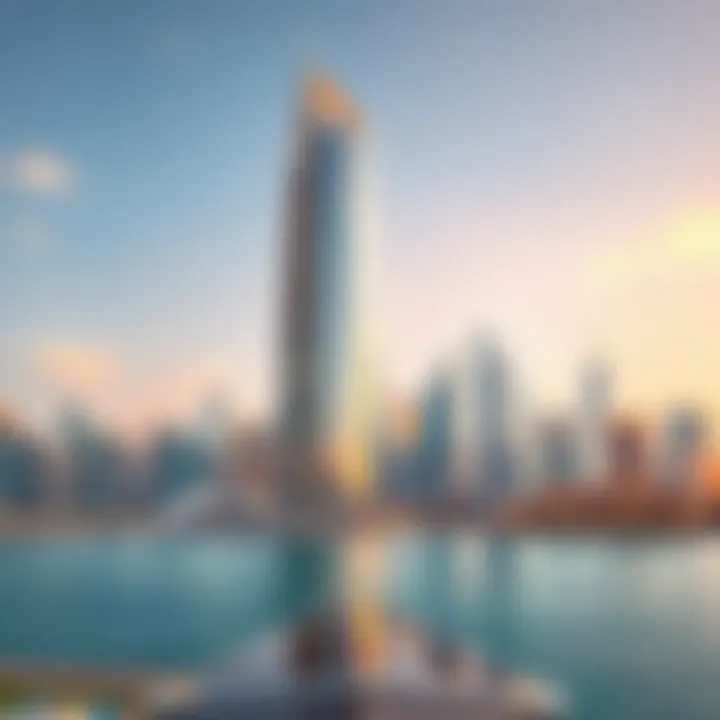 Stunning view of Merano Tower against Dubai skyline