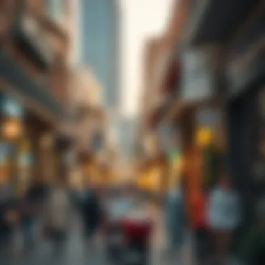 Vibrant Shopping Scene in Mirdif A bustling shopping area in Mirdif filled with vibrant shops and cafes