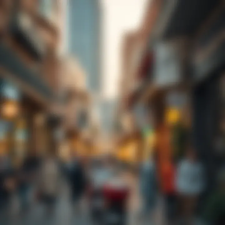 Vibrant Shopping Scene in Mirdif A bustling shopping area in Mirdif filled with vibrant shops and cafes