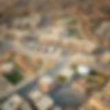 Aerial view of Mussafah Shabiya 11 showcasing residential and commercial areas