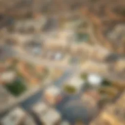 Aerial view of Mussafah Shabiya 11 showcasing residential and commercial areas