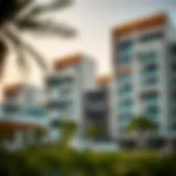 Modern architectural design of a new residential complex in Dubai