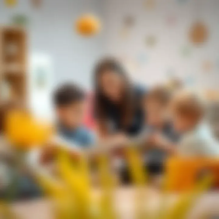 Engaging Story Time Experience A nursery staff member interacting with children during a story time session.