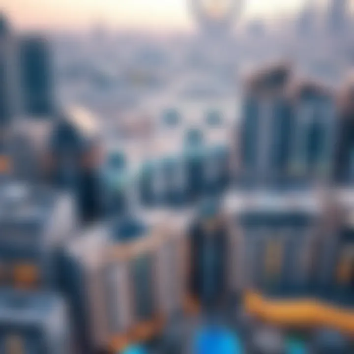 Dubai Skyline with Luxury Developments A stunning aerial view of Dubai's skyline showcasing luxury properties