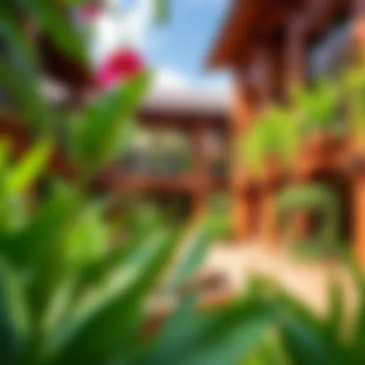 A vibrant view of Discovery Gardens showcasing its lush greenery and unique architecture