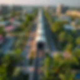 Aerial view of Silicon Oasis Metro station surrounded by green spaces