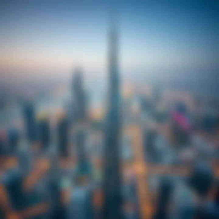 Skyview Tower in the Dubai Skyline Aerial view of Skyview Tower among Dubai skyline
