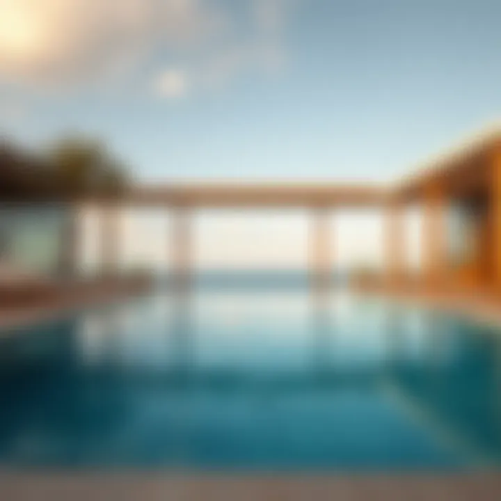 Aesthetic Pool Design at Mamzar Beach Aesthetic design of the swimming pool reflecting the beach environment