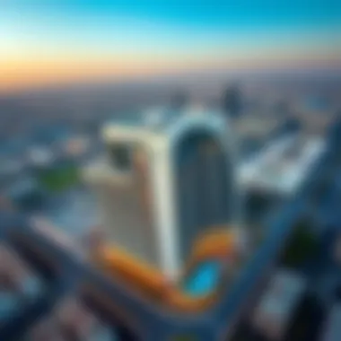 Aerial view of the Al Ameri Building surrounded by Dubai's urban landscape