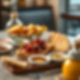 A traditional Emirati breakfast spread featuring fresh bread and date syrup