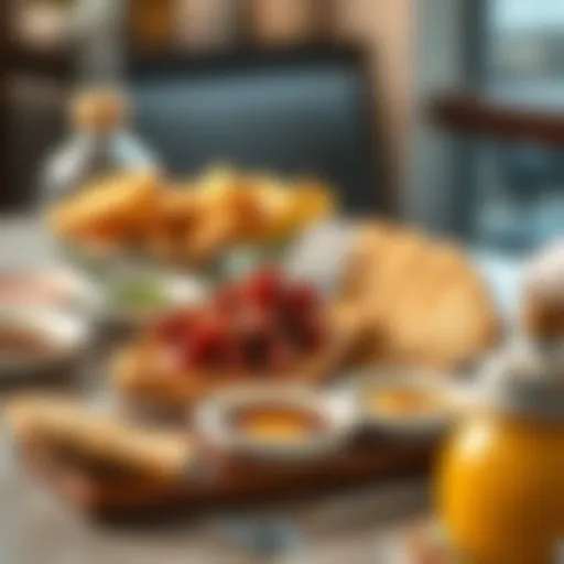 A traditional Emirati breakfast spread featuring fresh bread and date syrup