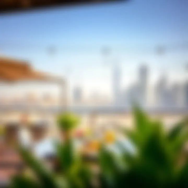 Breakfast with a View of the Dubai Skyline A vibrant outdoor terrace overlooking the Dubai skyline, ideal for breakfast