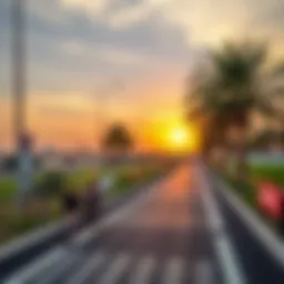 Scenic view of Dubai's cycle track at sunset