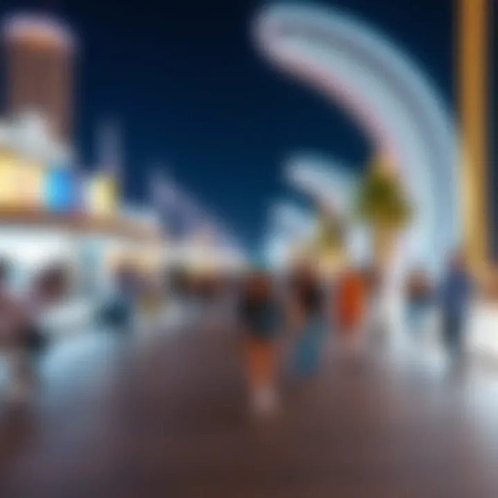 Vibrant Ambiance of the Dubai Boardwalk Visitors enjoying the lively ambiance and amenities along the Dubai Boardwalk.